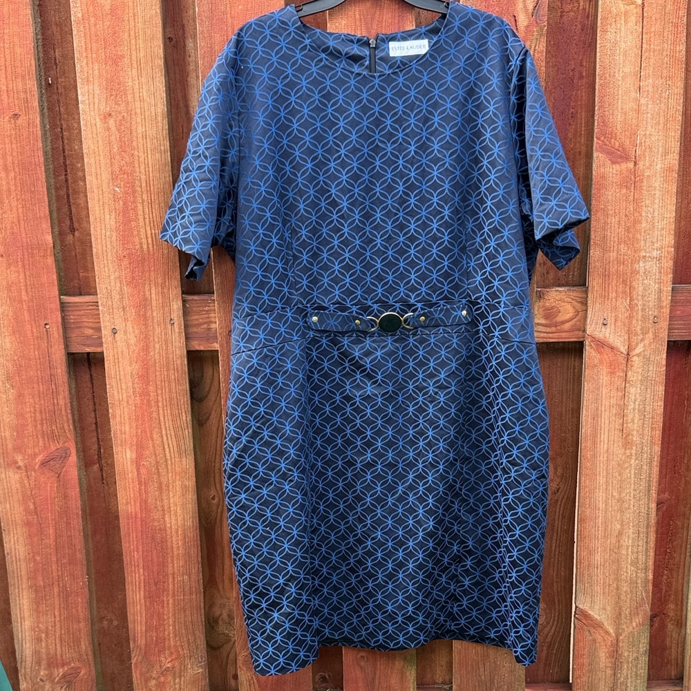 Estee Lauder Navy Geometric Midi Dress Size 22